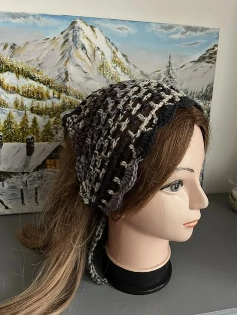 Bandana bandeau foulard headband pañuelo Laine Noir Gris Taille unique adulte et